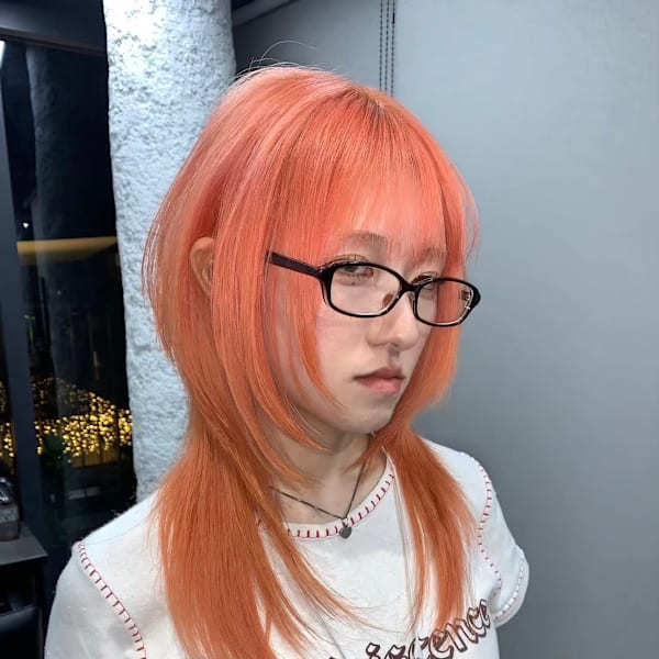 オレンジカラー ケアブリーチカラー セクションカラー ウルフ|Null 原宿店 デザインカラー/ダブルカラー