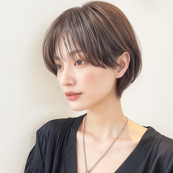 大人美人くすみベージュボブマッシュショートp1ダークアッシュ