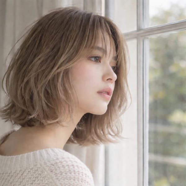 透明感ベージュ×柔らかレイヤーボブ(梅田)|LaBless梅田茶屋町《髪質改善/ヘッドスパ/メンズ歓迎》