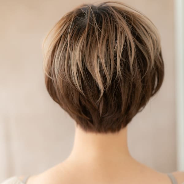 アンブレラカラー抜け感小顔ショートマッシュパーマ20代30代