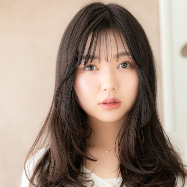 黒髪エアウェーブパーマ韓国巻き小顔ゆるふわロング30代40代