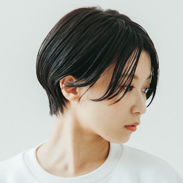 大人ショートボブ丸みショートカットマッシュショート前髪なし