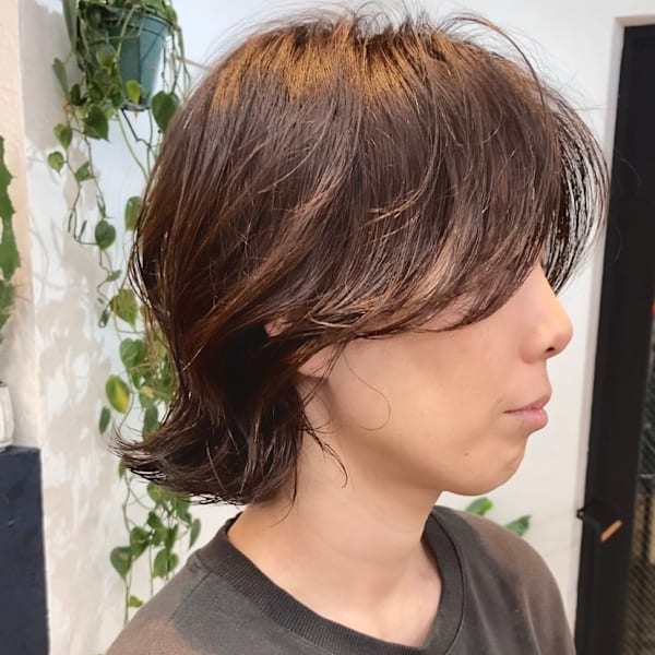 大人ボブ　ナチュラルパーマ　グレージュ