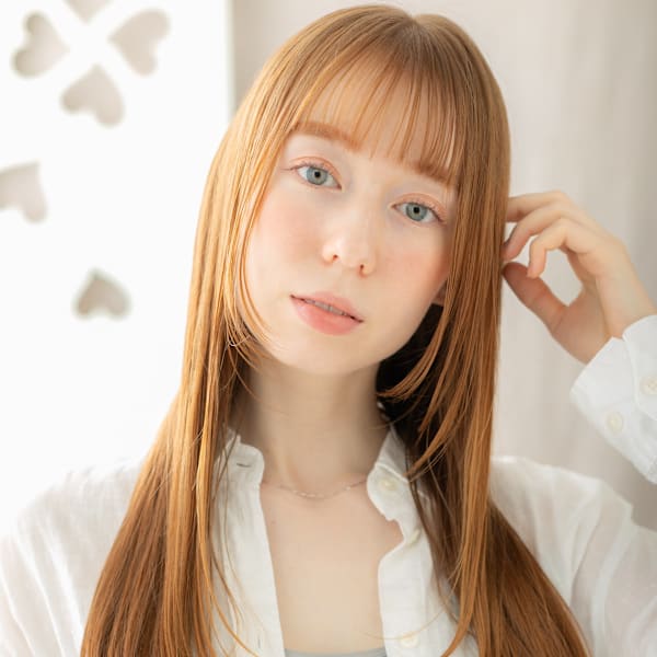 ハイトーンカラーオレンジベージュ姫カットレイヤー20代30代