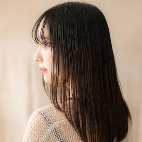 ダークアッシュウェットヘア黒髪美髪レイヤーロング20代30代