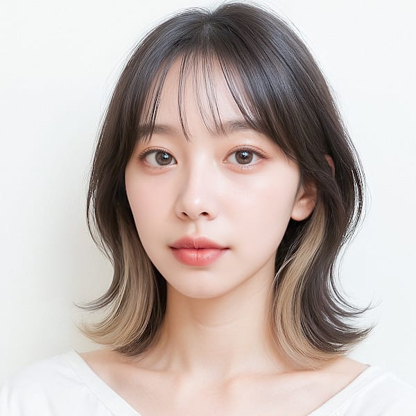 インナーカラーくびれミディレイヤーカットp1　ダークアッシュ