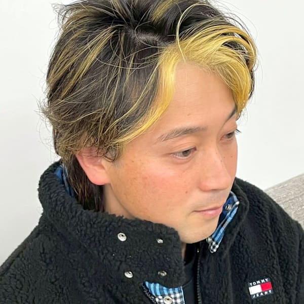 ブリーチカラー ハイライト アップバング ウルフカット
