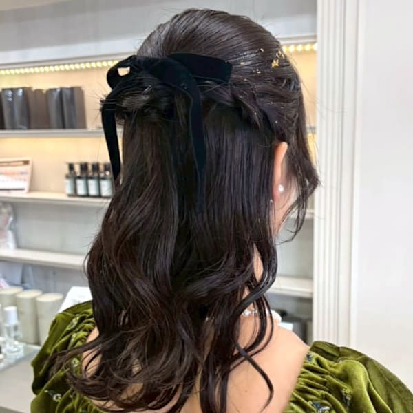 ヘアセット パーティーヘア ハーフアップ 編み込みアレンジ
