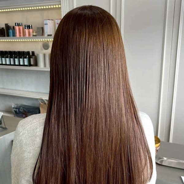 ベージュ ブリーチなしダブルカラー ダメージレス ロングヘア|髪質改善 SEPT. 天神大名