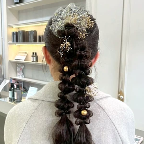 編み下ろしポニーテール アップスタイル パーティー 成人式|髪質改善 SEPT. 天神大名