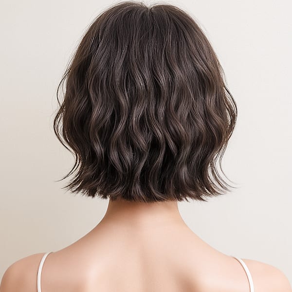 暗髪抜け感ウェットヘア前髪パーマこなれボブp1　ダークグレー