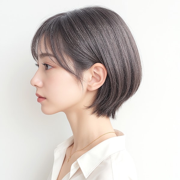 透けバング前下がり切りっぱなしボブショートp1　ダークグレー|COVER HAIR bliss【カバーヘア ブリス】大宮/大宮西口店