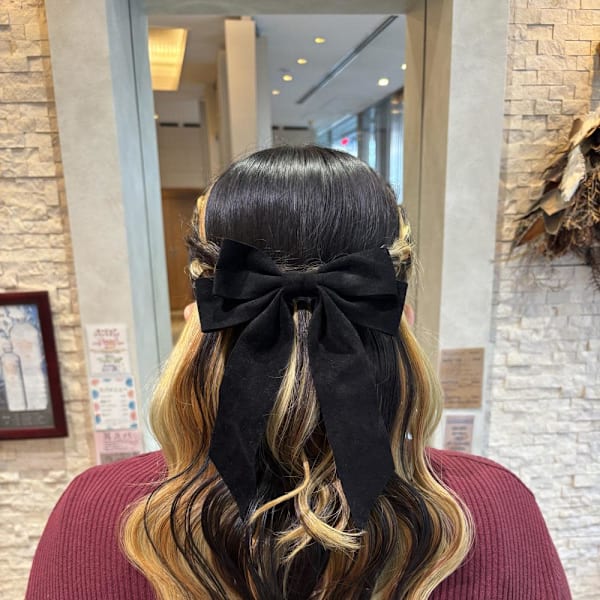 リボンが映える♪編み込みハーフアップ