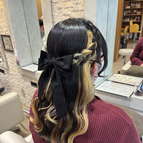リボンが映える♪編み込みハーフアップ