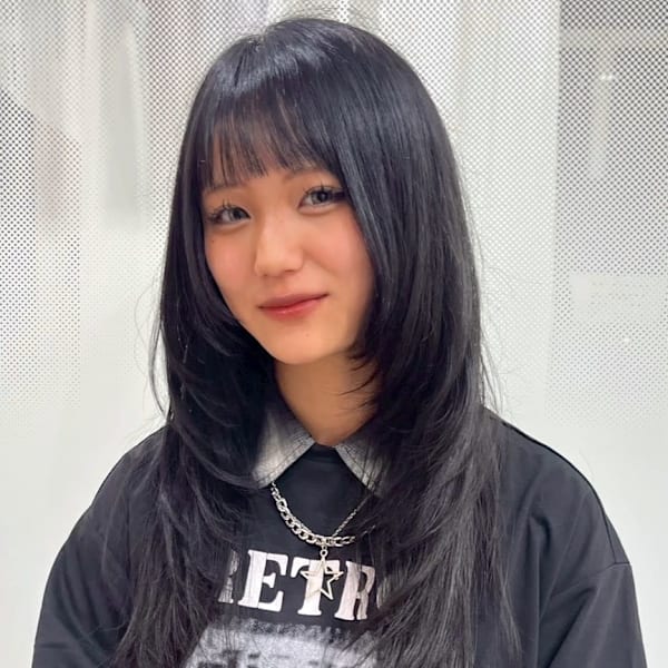 ハッシュカット レイヤーカット ブルーグレー ロング 20代