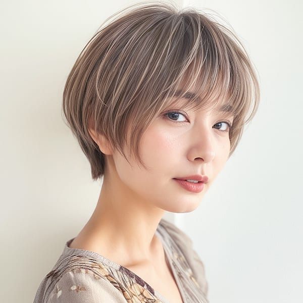 ハイライトグラデーション前下がりボブマッシュp1　脱白髪染め