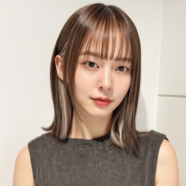 フェイスフレーミング切りっぱなしミディアムp1　ミックスカラ