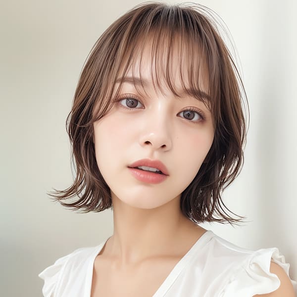 耳かけナチュラル切りっぱなしボブレイヤーp1　脱白髪染め