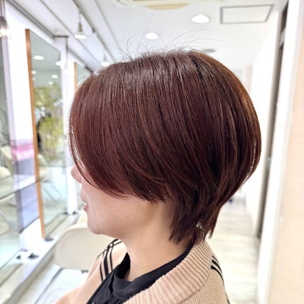 ハンサムショート/ワインレッド/骨格補正