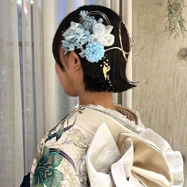 成人式 着付け ショートアレンジ 着物ヘア 外ハネボブ