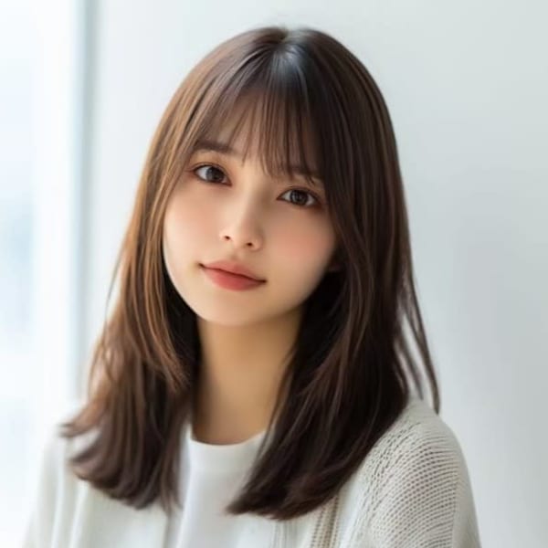 グレージュカラー セミロング レイヤーカット 艶髪 20代