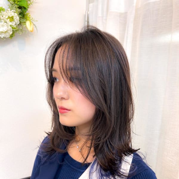 ミディアムレイヤー/顔周りレイヤー/センターパート