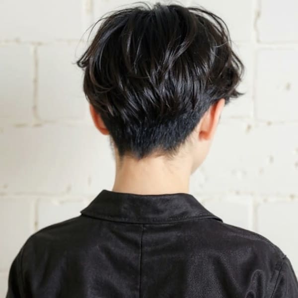 黒髪アップバング刈り上げセンターパートp1　毛流れパーマ|mod's hair【モッズヘア】越谷/越谷西口店