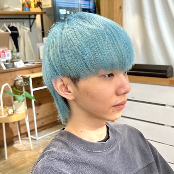 水色スカイブルーメンズウルフ|Hair Salon Mimosa Works