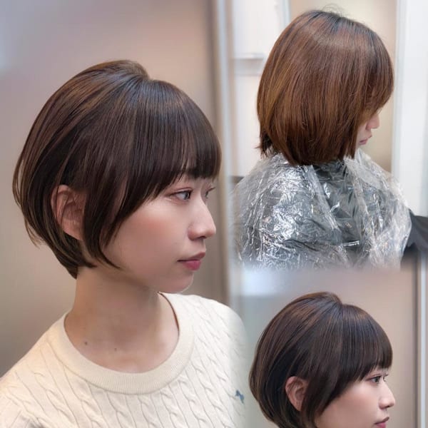 大人可愛いショートボブ/絶壁解消/前髪あり/丸みショート