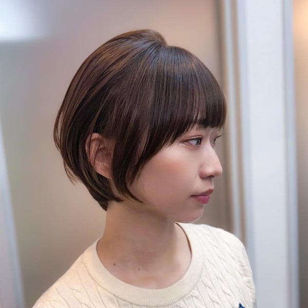 大人可愛いショートボブ/絶壁解消/前髪あり/丸みショート