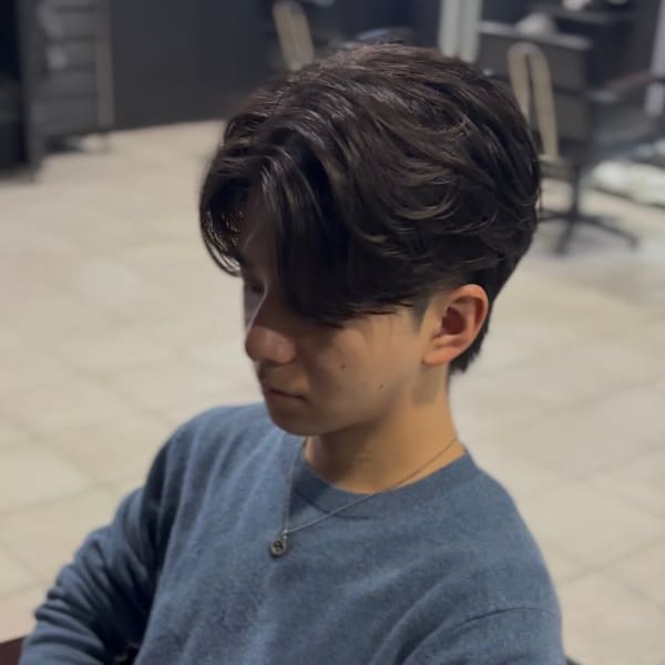 センターパート×ニュアンスパーマ×フェザーパーマ×men's