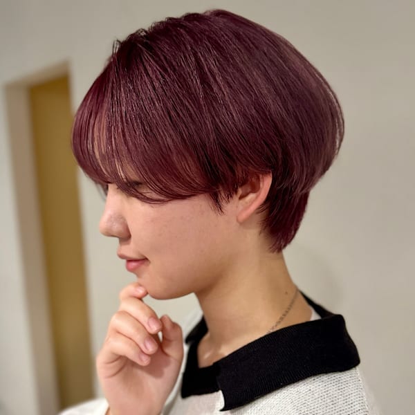 ハイトーンピンク×マッシュショート