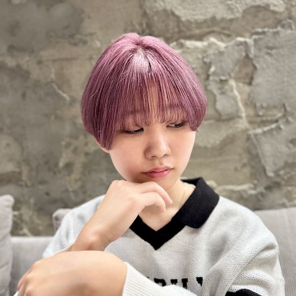 ハイトーンピンク×マッシュショート