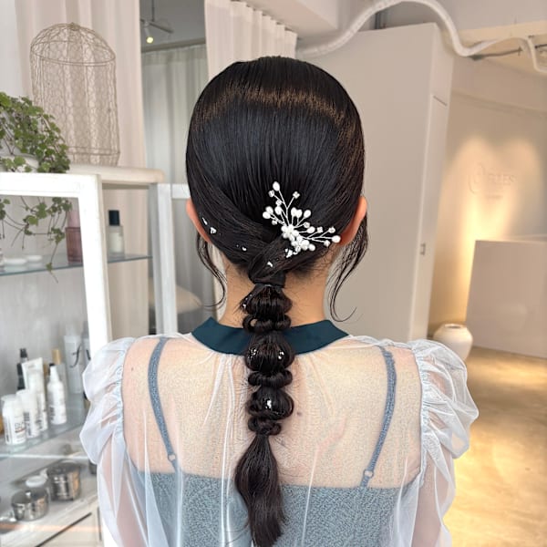 薬院ヘアアレンジ　結婚式お呼ばれヘア　
