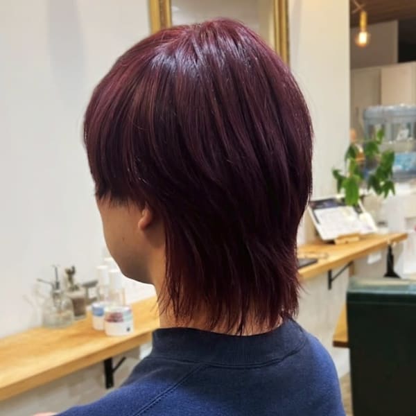 マッシュウルフ レッドブラウン ブリーチ ダブルカラー 艶髪