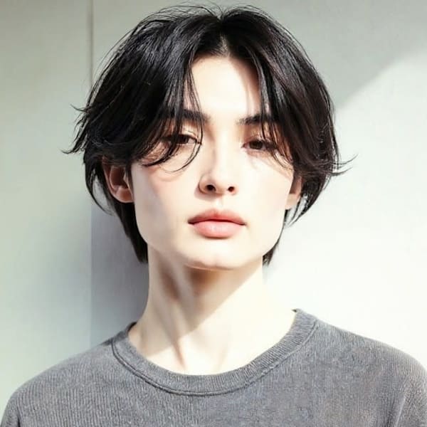 チャコールグレーショートセンターパートp1　ダークシルバー|COVER HAIR bliss【カバーヘア ブリス】上尾/上尾西口店