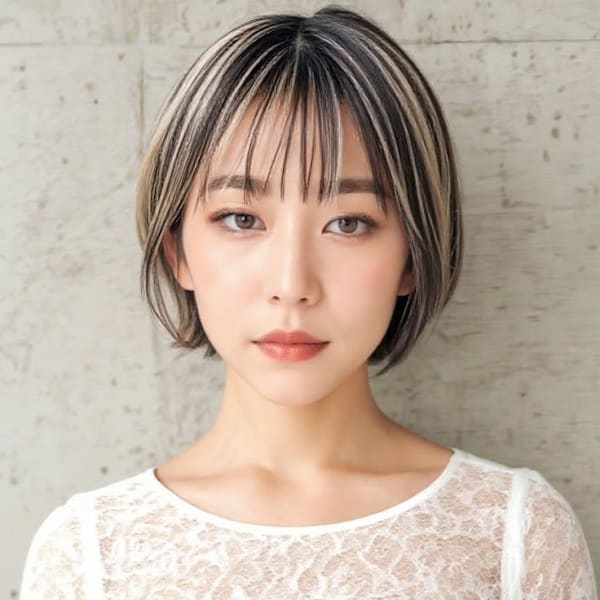 ハイトーンカラー耳かけミニボブショートp1 シャギーカット
