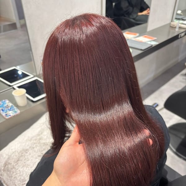 ブリーチなしダブルカラーカシスレッド/髪質改善/札幌駅