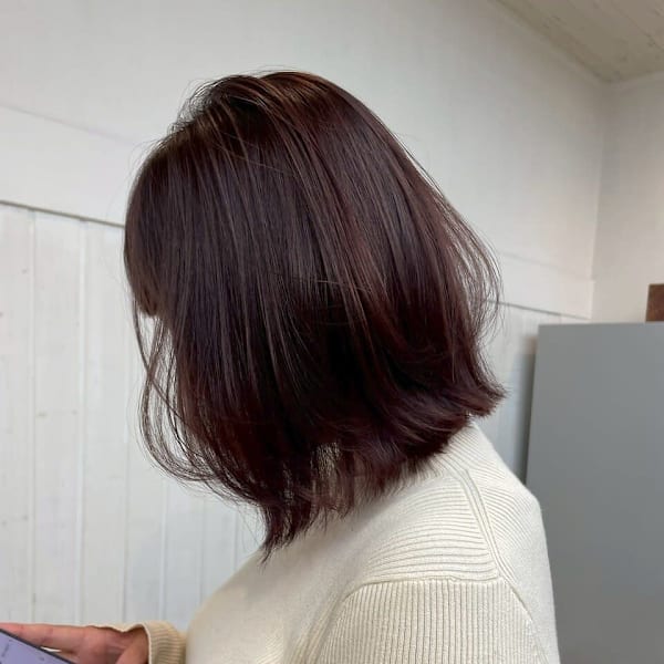 ワンレンボブ前下がりショート内巻きワンカール鎖骨ミディアム