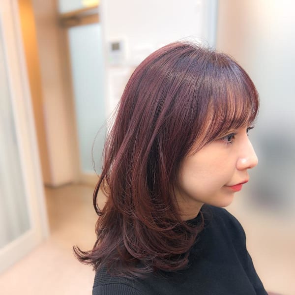 顔周りレイヤー/ウルフ/ローズピンク/シースルーバング