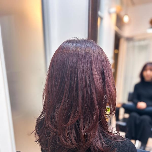 顔周りレイヤー/ウルフ/ローズピンク/シースルーバング