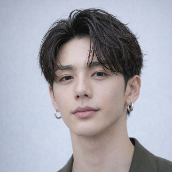 毛流れハンサムショートセンターパートメンズ黒髪爽やか