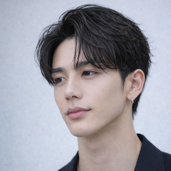 毛流れハンサムショートセンターパートメンズ黒髪爽やか