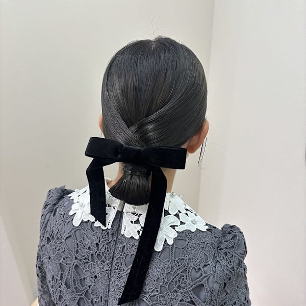 ヘアアレンジ/ヘアセット/タイトシニヨン/リボン/オリーブ|newi 広島