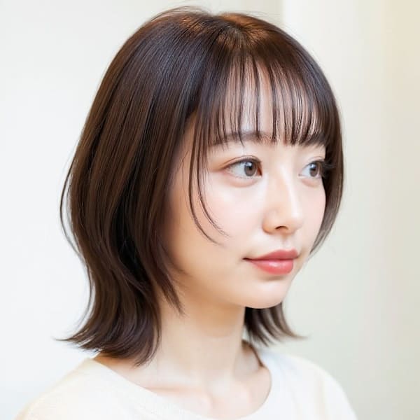 顔回りレイヤーカット外ハネ小顔ミディアムp1　シャギーカット