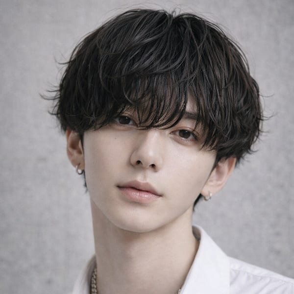 毛流れハンサムショートセンターパートメンズ黒髪爽やか
