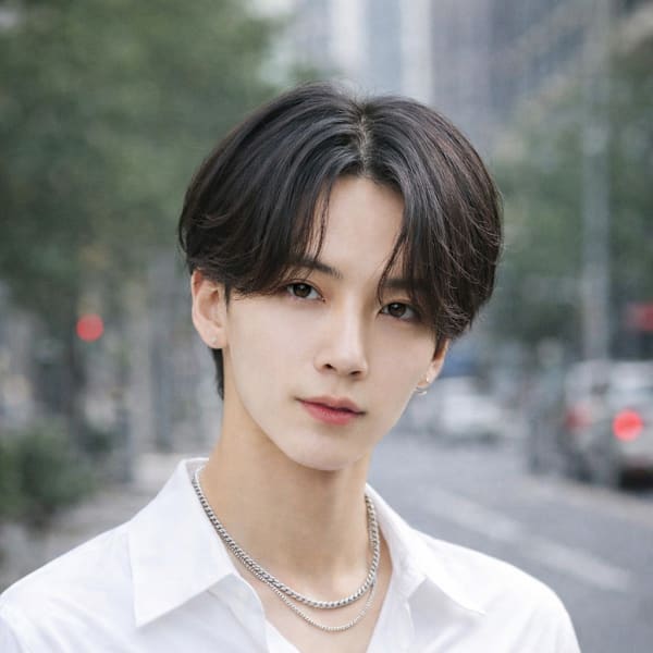 毛流れハンサムショートセンターパートメンズ黒髪爽やか