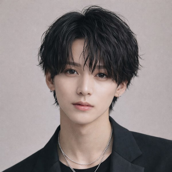毛流れハンサムショートセンターパートメンズ黒髪爽やか