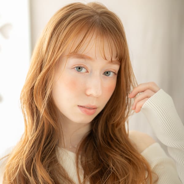 バレイヤージュカラードライパーマフェミニンロング20代30代
