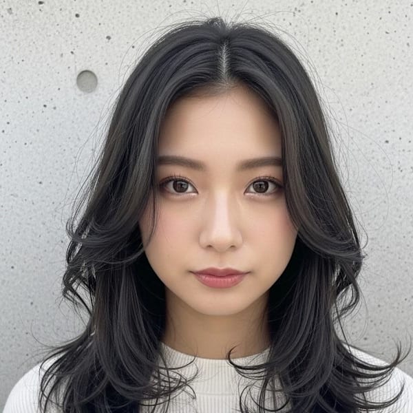セミロング/ウルフカット/真ん中分けロングウルフ大人かわいい